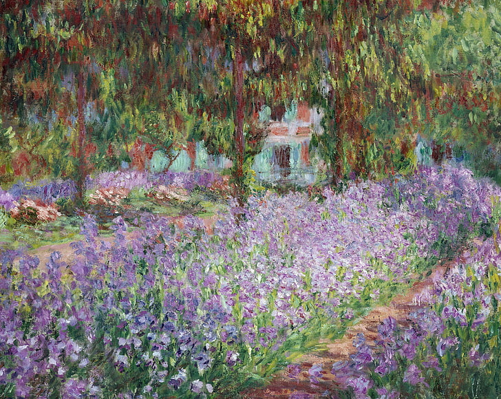 Claude Monet Water Lilies, beauty in nature, freshness, growth, irises in monets garden Free HD Wallpaper
