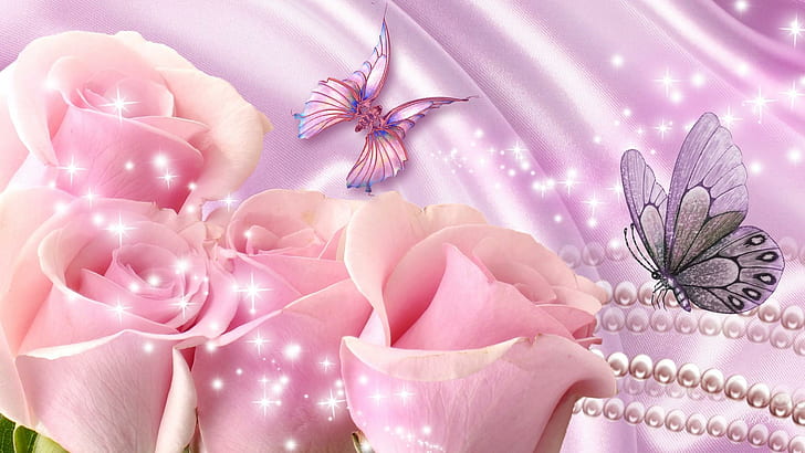 Cool 3D Abstract, pink, lavender, shine, roses Free HD Wallpaper