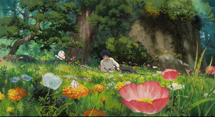 Dark Blue Anime Boy, secret, garden, world, karigurashi