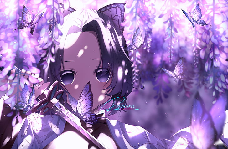 Demon Slayer Hashira HD, anime, shinobu kochou, girl, butterfly Free HD Wallpaper