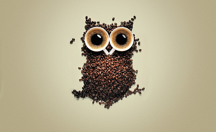 Good Morning Coffee Owl, creative, closeup, face, representation Free HD Wallpaper