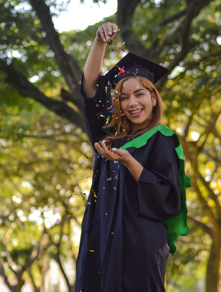 Grad School Graduate, grade, ceremony, happiness, arms raised