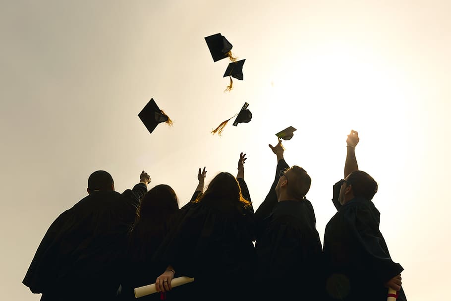 Graduates Throwing Caps, sky, human arm, emotion, celebration Free HD Wallpaper