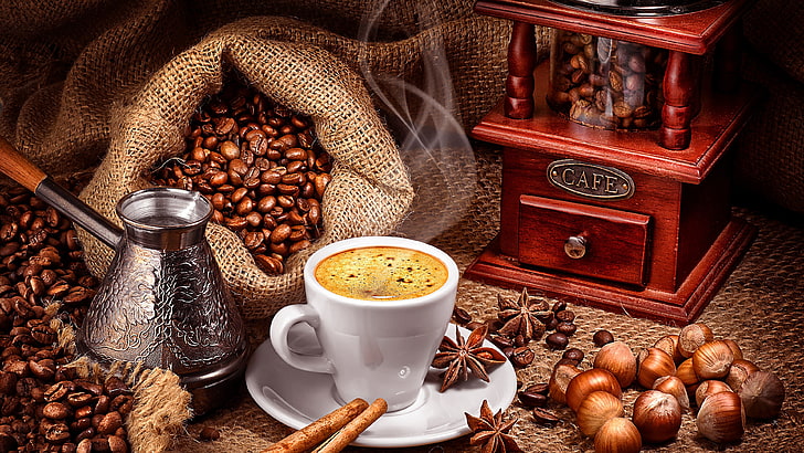 Ground Coffee Beans, drink, anise, hot drink, nut Free HD Wallpaper