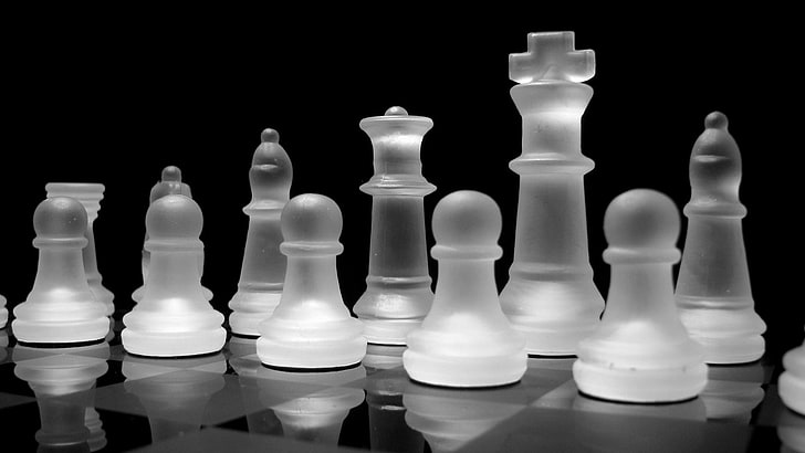 High Resolution Chess, checkered, glass, monochrome, white Free HD Wallpaper