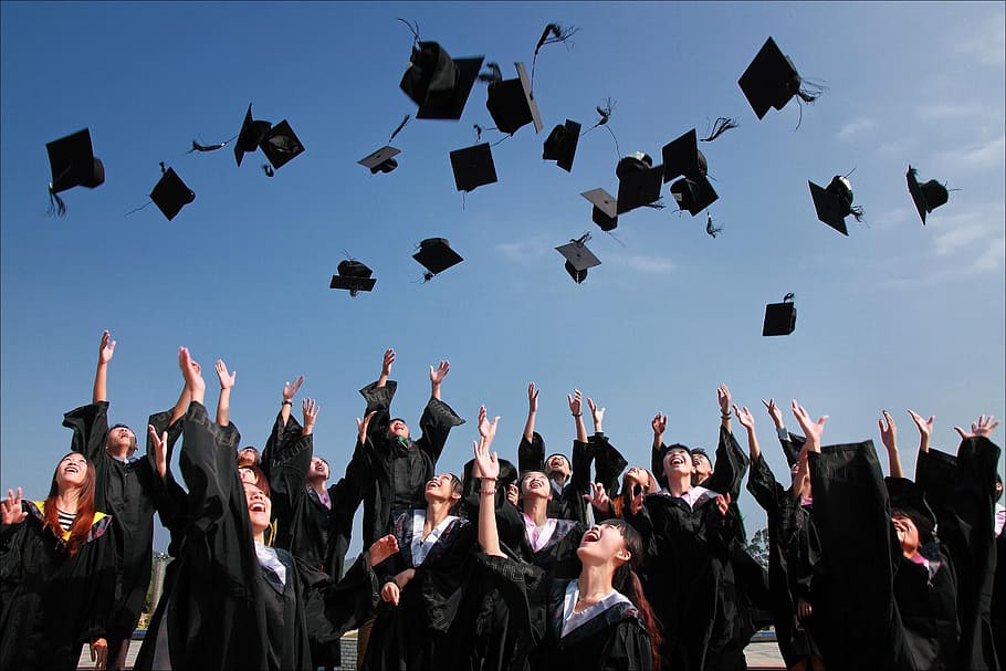 High School Graduation Class, education, people, achievement, arms raised