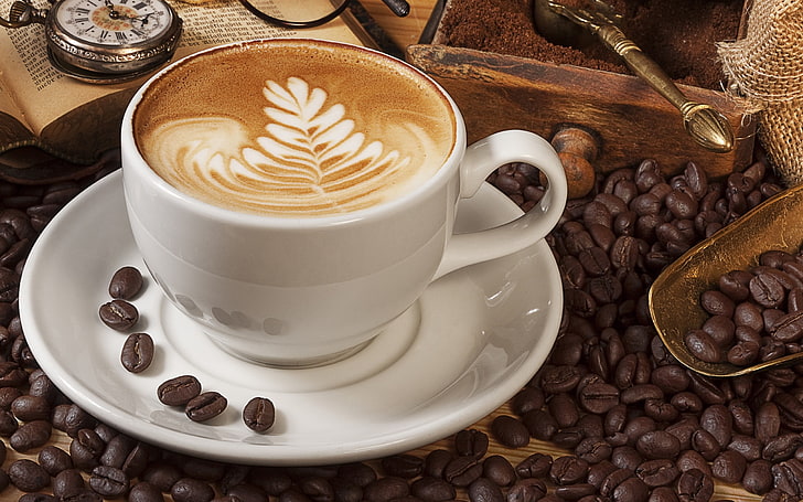 Laptop and Coffee, refreshment, still life, indoors, cappuccino