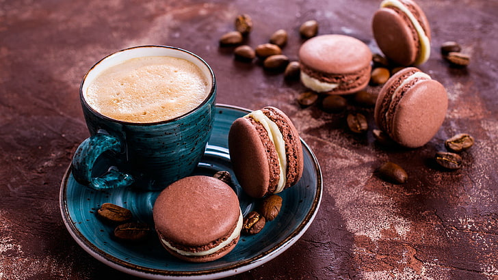 Minimalist Coffee, drink, macaron, still life photography, sweetness Free HD Wallpaper