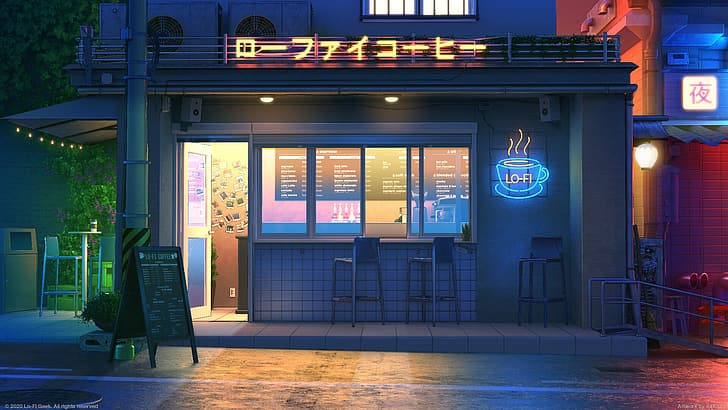 Old Cafe Coffee Shop, digital, asian, lofi, LoFi Free HD Wallpaper