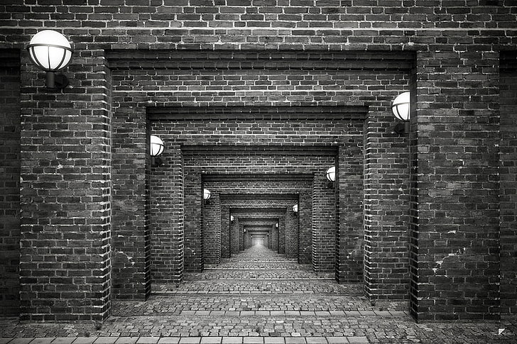 Old White Brick Wall, outdoors, the way forward, footpath, electric lamp