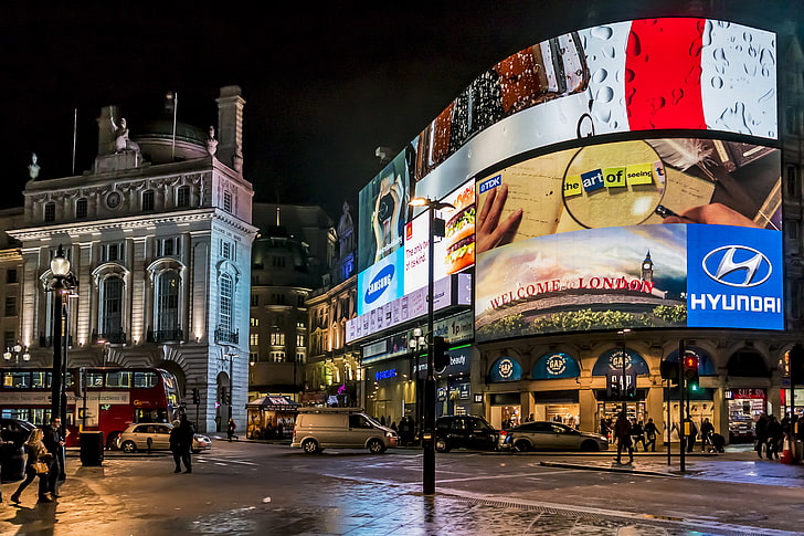 Winter Night City, city life, city street, road, architecture Free HD Wallpaper